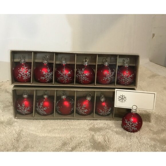 Set Of 12 Red Christmas Ball Place Card Ornaments With Snowflake Design 2" - Picture 11 of 11